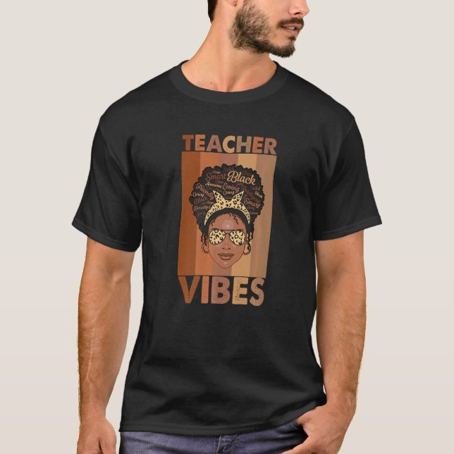 Black Women Teacher Afro Retro Black History Month T-Shirt (Front)
