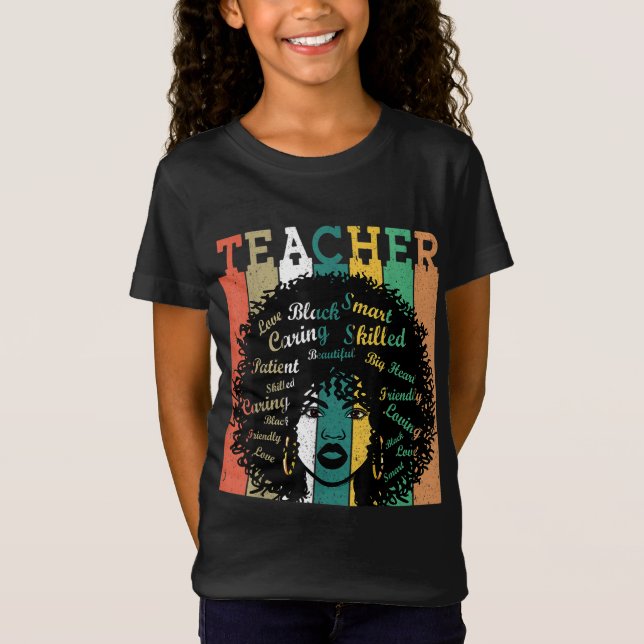 Black Women Teacher Afro Retro Black History Month T-Shirt (Front)