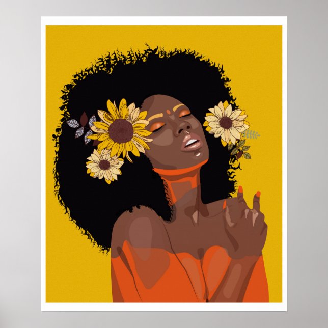 Black women, with colorful sunflower illustration poster (Front)