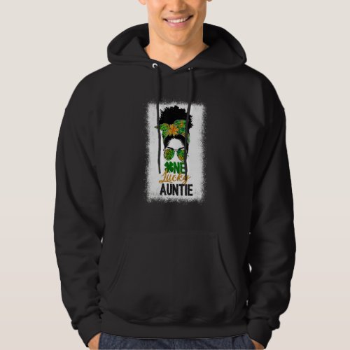 Black Womens One Lucky Auntie Messy Bun St Patrick Hoodie