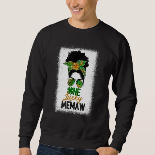 Black Womens One Lucky Memaw Messy Bun St Patricks Sweatshirt