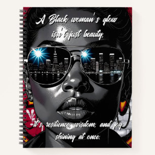 Black Women's Quote   City Skyline in Sunglasses Notebook