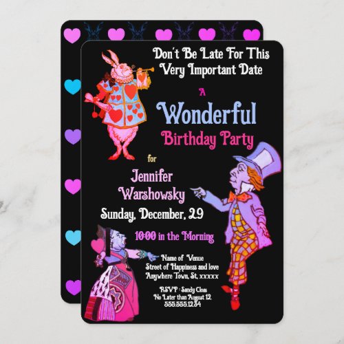 Black Wonderland Wonderful Blrthday Invitation