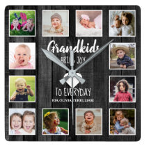 Black Wood 12 Photo Collage Grandkids Quote Square Wall Clock Black Wood 12 Photo Collage Grandkids Quote Square Wall Clock