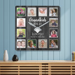Black Wood 12 Photo Collage Grandkids Quote Square Wall Clock<br><div class="desc">A rustic wood photo collage clock with a beautiful quote "Grandkids bring joy to everyday". Personalize with 12 family photos and names to make it a memorable keepsake gift for grandparents.</div>
