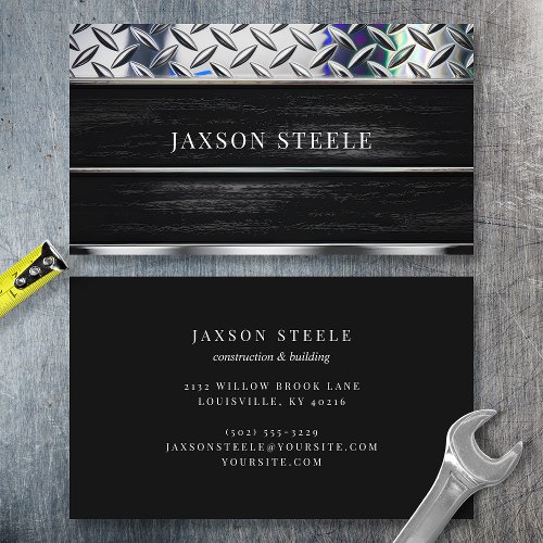 Black Wood And Diamond Plate Business Card