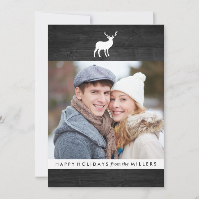 Black Wood and White Stag | Holiday Photo Card (Front)