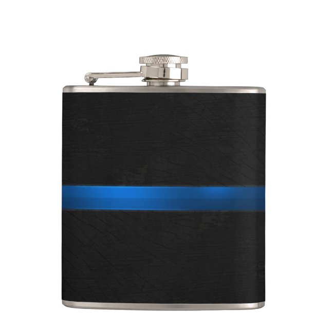 Black Wood Appearance Thin Blue Line Flask (Front)