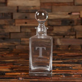 Black Wood Box with 1 Liter Glass Whiskey Decanter (Front)
