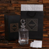 Black Wood Box with 1 Liter Glass Whiskey Decanter (Front)