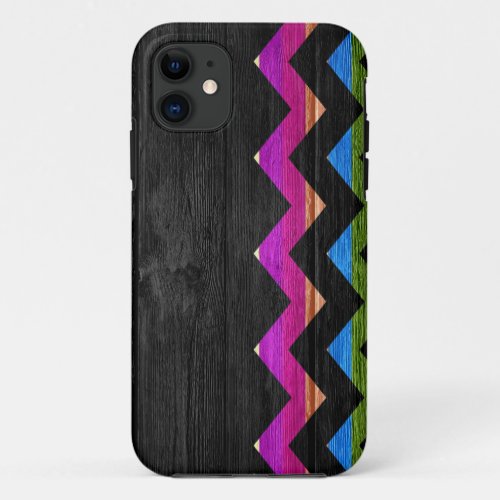 Black Wood Chevron Stripe Pattern iPhone 11 Case