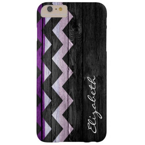 Black Wood Chevron Stripes Monogram Barely There iPhone 6 Plus Case