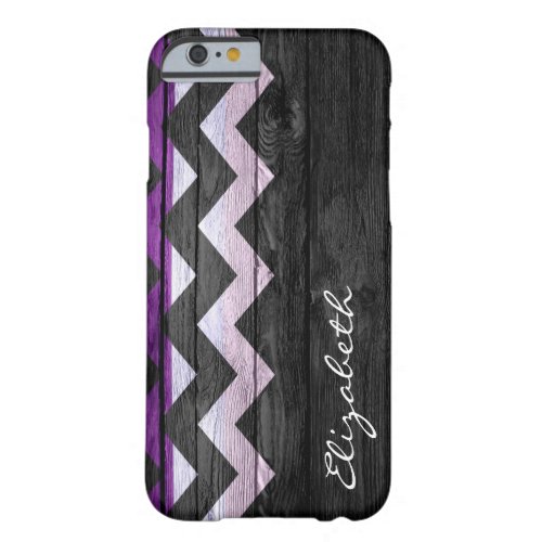 Black Wood Chevron Stripes Monogram Barely There iPhone 6 Case