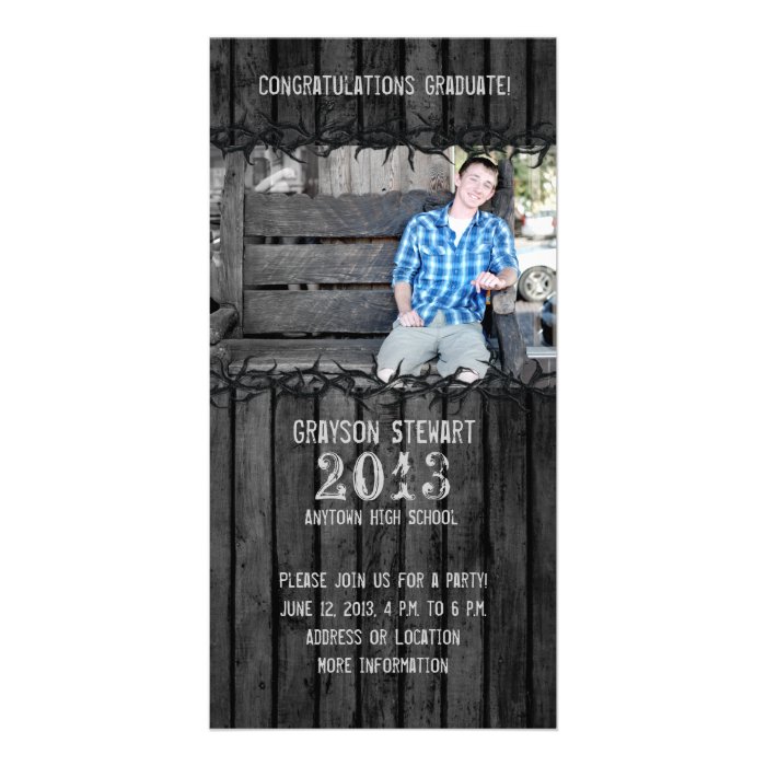 Black Wood Country Graduation Photo Announcement Photo Card Template