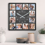 Black Wood Custom Photo Collage Elegant Square Wall Clock<br><div class="desc">Easily create your own personalized black wooden plank elegant style wall clock with your custom photos. For best results,  crop the images to square - with the focus point in the center - before uploading.</div>