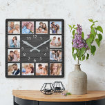 Black Wood Custom Photo Collage Elegant Square Wall Clock<br><div class="desc">Easily create your own personalized black wooden plank elegant style wall clock with your custom photos. For best results,  crop the images to square - with the focus point in the center - before uploading.</div>