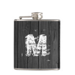Black Wood Elegant Monogram Stainless Steel Flask at Zazzle
