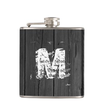 Black Wood Elegant Monogram Stainless Steel Flask by visionsoflife at Zazzle