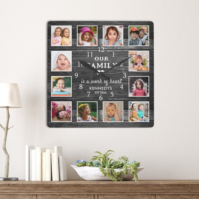 Black Wood Family Name Quote Farmhouse 12 Photo   Square Wall Clock (Black Wood Family Name Quote Farmhouse 12 Photo Square Wall Clock)