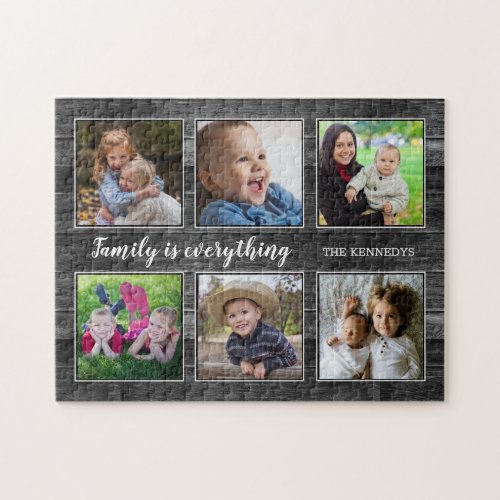 Black Wood Family Quote 6 Photo Collage Jigsaw Puzzle