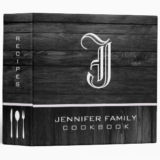 Black Wood Family Recipes Monogram 3 Ring Binder