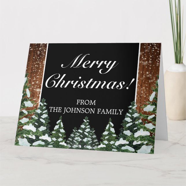 Black Wood Forest Merry Christmas Folded Greeting Card (Front)