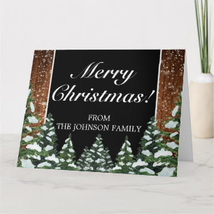 Black Wood Forest Merry Christmas Folded Greeting Card
