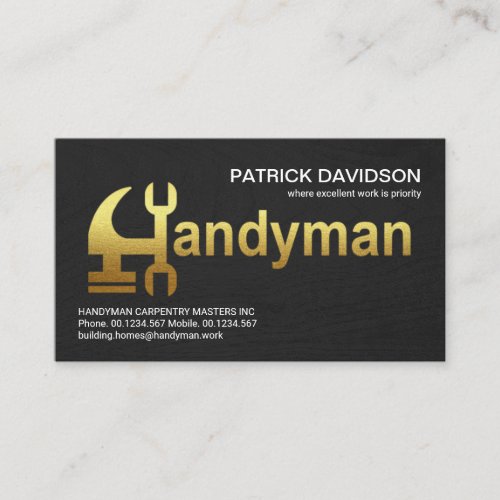 Black Wood Gold Handyman Hammer Business Card