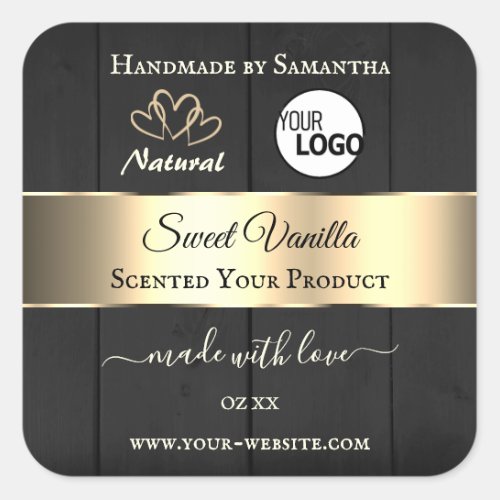 Black Wood Grain Gold Decor Product Labels Logo 