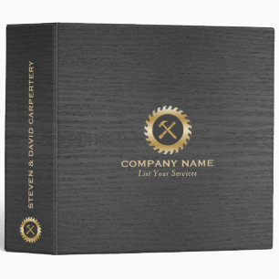 Black Wood Grain Texture Gold Carpenter Logo 3 Ring Binder