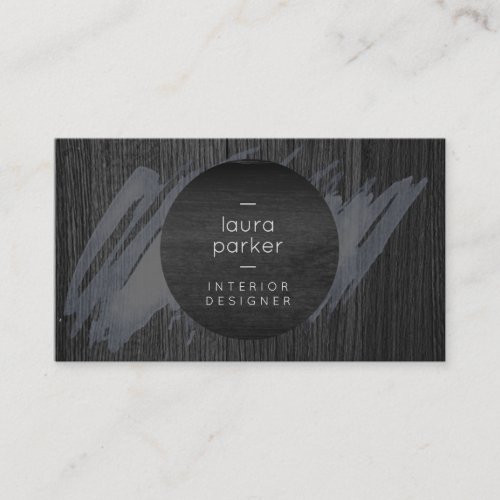 Black Wood Gray Watercolor Splatter  Modern Business Card