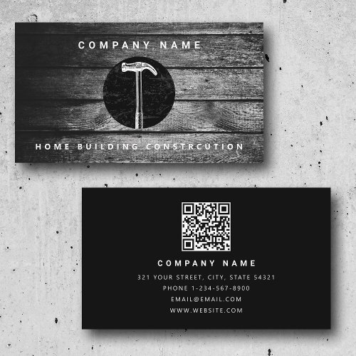 Black Wood Hammer Home Building Construction Business Card