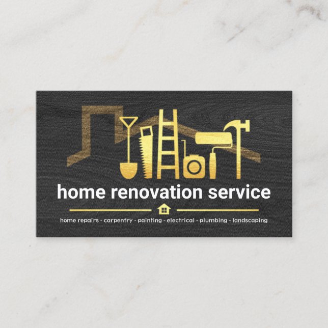 Black Wood Roof Handyman Tools Business Card (Front)