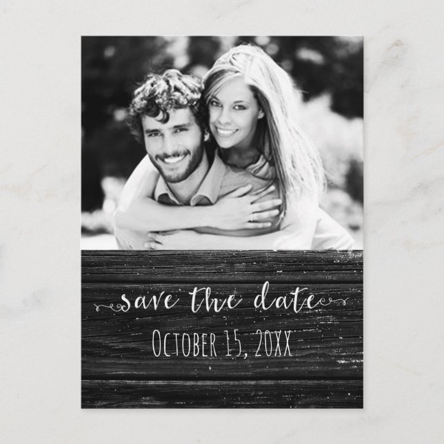 Black Wood SAVE THE DATE Glam Rustic Wedding Photo Announcement Postcard (Front)
