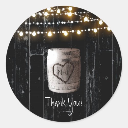 Black Wood String Lights  Barrel Rustic Wedding Classic Round Sticker