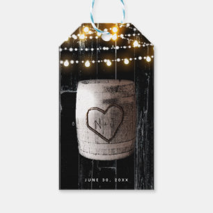 Black Wood String Lights & Barrel Rustic Wedding Gift Tags