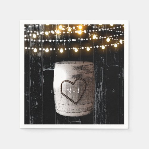 Black Wood String Lights  Barrel Rustic Wedding Napkins