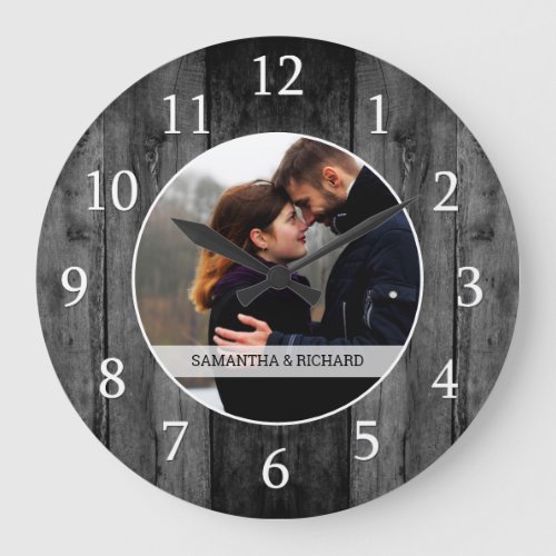 Black Wood Wedding Anniversary Custom Photo Large Clock