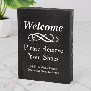 Black Wood Welcome WiFi Shoes Wooden Box Sign