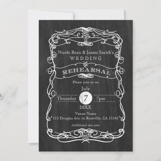 Black Wood & White Vintage REHEARSAL Invitations (Front)