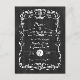 Black Wood & White Vintage Wedding Save the Date Announcement Postcard