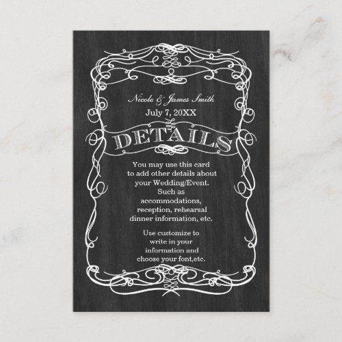 Black Wood  White Wedding DETAILS information Enclosure Card