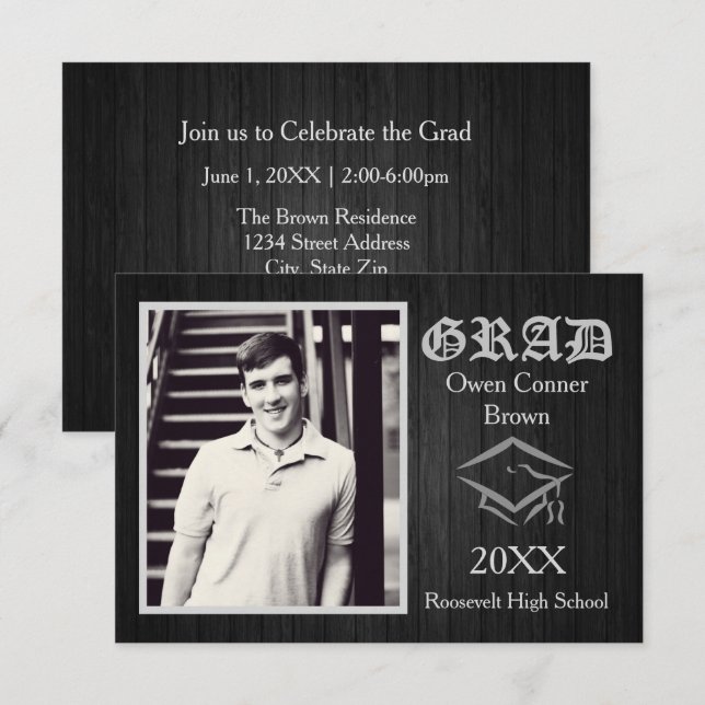Black Wood with Cap - 3x5 Graduation Announcement (Front/Back)