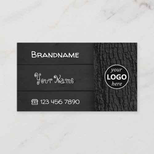Black Wooden Boards Rustic Tree Bark Grain Logo Business Card