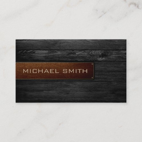 Black Wooden Elegant Leather Look Business Card