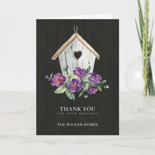 BLACK WOODEN FLORAL BIRDHOUSE REALTOR REAL ESTATE THANK YOU CARD