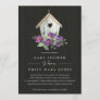 BLACK WOODEN RUSTIC FLORAL BIRDHOUSE BABY SHOWER INVITATION