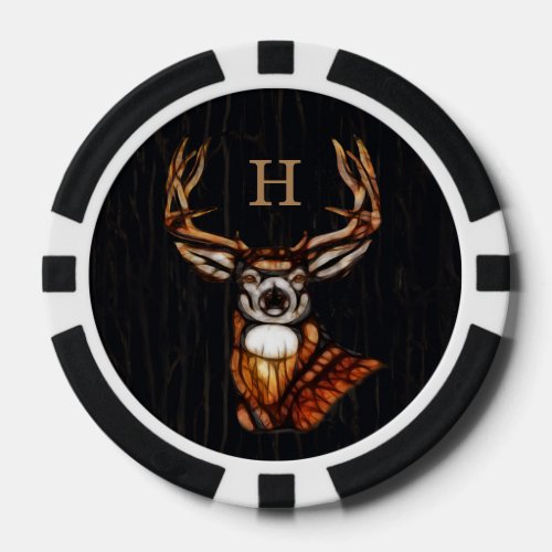 Black Wooden Wood Deer Rustic Country Monogram Poker Chips