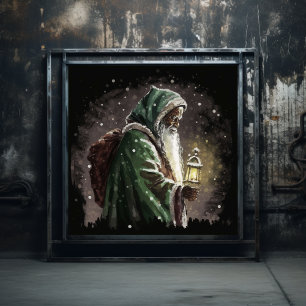 Black Woodland Santa in a Green Velvet Cloak Poster