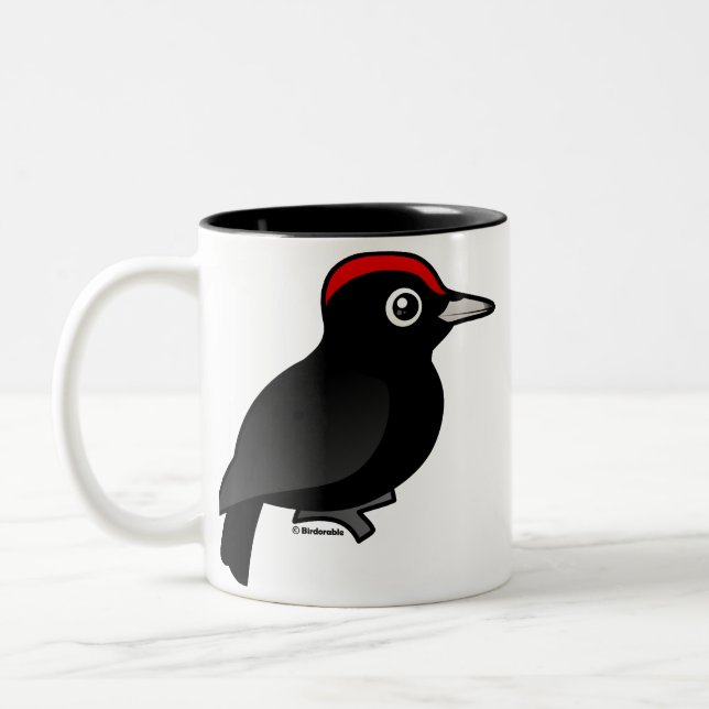 Black Woodpecker Two-Tone Coffee Mug (Left)